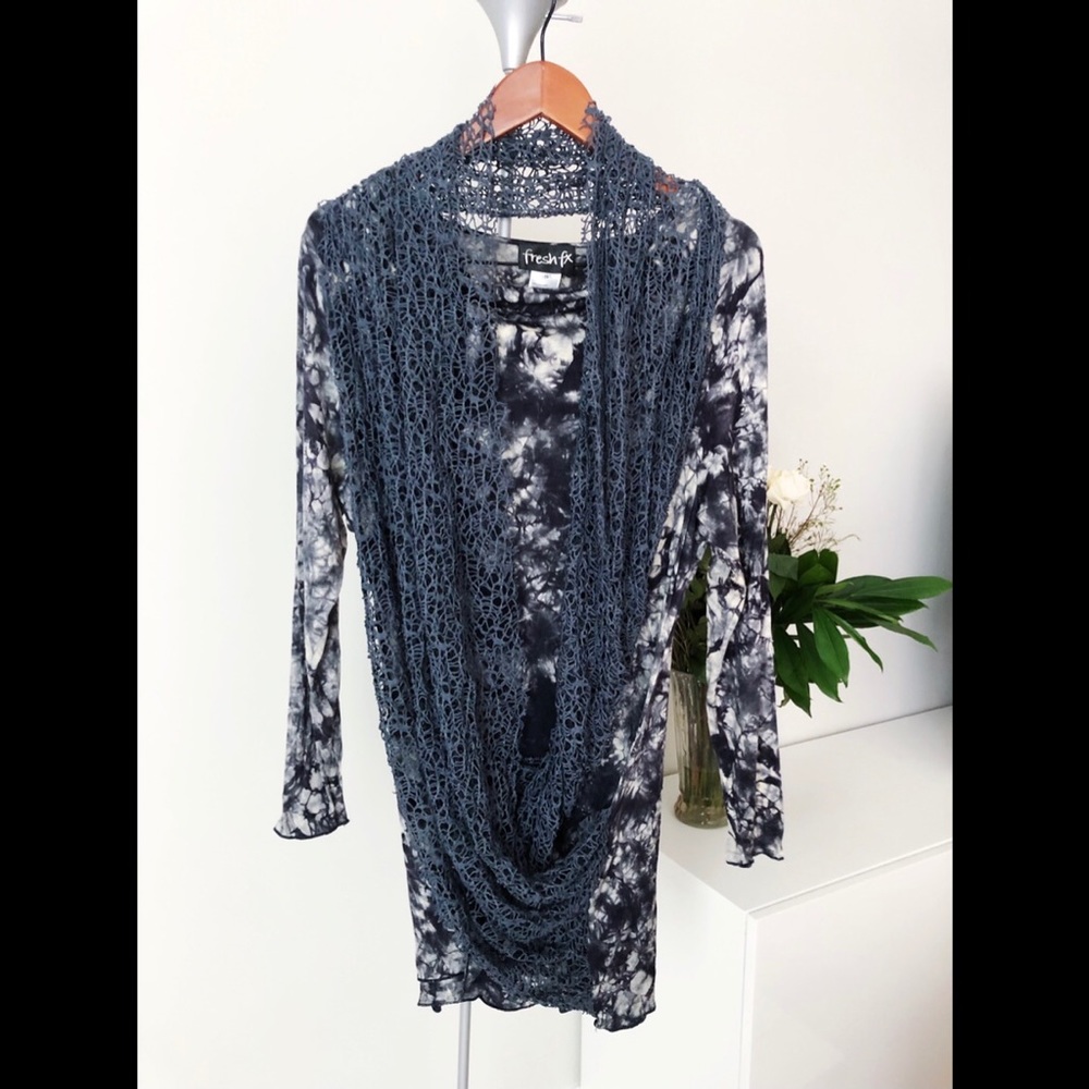 Fresh FX Blue Tie Dye Long Sleeved Wrap Detail Top